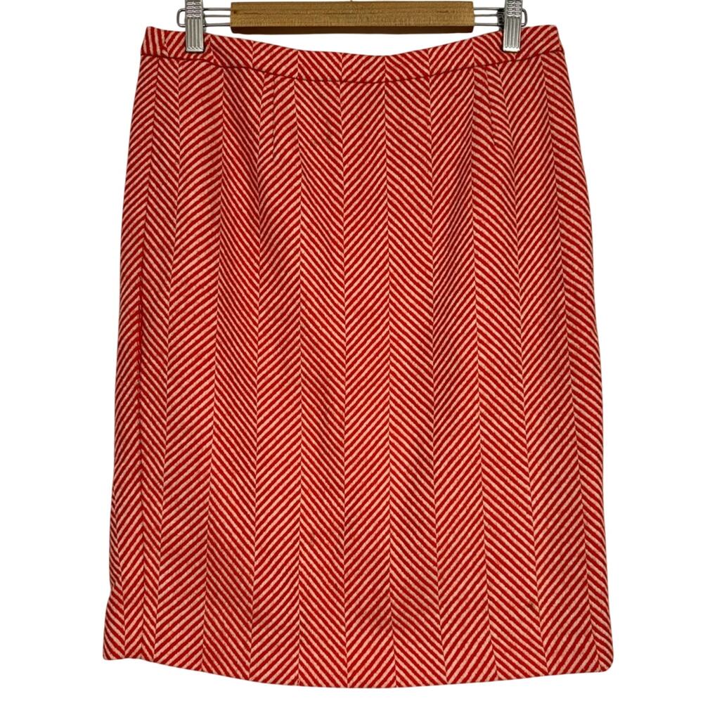 Boden Orange Striped Pencil Skirt Women's 8 Classic Career Preppy Fall Straight